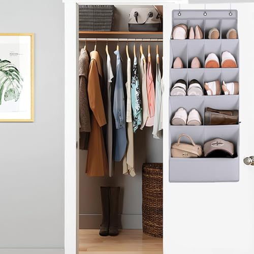 over the Door Shoe Organizer, Hanging Shoe Organizer with 15 Large Deep Pockets, Narrow Shoe Rack for Door Hanging Boots Storage, Dorm Room Essentials, Black, 11 Grid