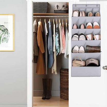 over the Door Shoe Organizer, Hanging Shoe Organizer with 15 Large Deep Pockets, Narrow Shoe Rack for Door Hanging Boots Storage, Dorm Room Essentials, Black, 11 Grid