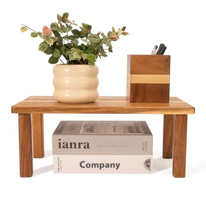 Kitchen Cabinet Counter Shelf Acacia Wood Desktop Organizer Shelf | Wooden Kitchen Cabinet Countertop Organizer Tabletop Shelf Display Stand Coffee Station Organizer Desk Shelf for Top of Desk