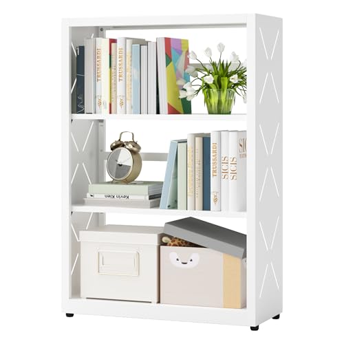 SteeLoong 3 Tier Bookcase,Industrial Bookshelf,34" White Metal Small Bookshelf with Adjustable Feet and Adjustable Shelves,Home Office Bookcase Shelf Storage Organizer for Living Room Kitchen - color: White, size: 3-Tier 23"W