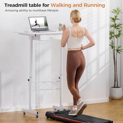 COMHOMA Small Standing Desk Adjustable Height Small Computer Desk Mobile Portable Rolling Laptop Table with Wheels 32" Computer Workstation Sit Stand Desks Portable Standing Table Treadmill desks - color: White