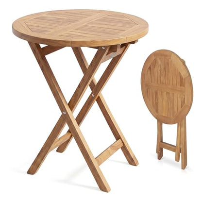 Tangkula 24-Inch Teak Wood Folding Outdoor Table, Round Patio Table with Sturdy X-Frame, Space Saving Outside Bistro Table for Deck, Porch, Poolside, Balcony & Garden - size: 24"