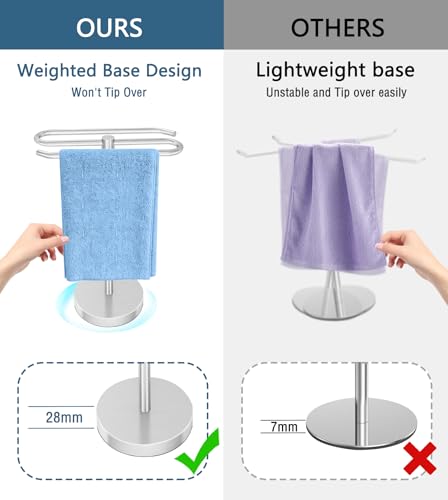 DOKU Hand Towel Holder Stand, Stainless Steel Bathroom Towel Rack Holder, S-Shape Free Standing Towel Bar Hanger for Kitchen Countertop, Brushed Nickel