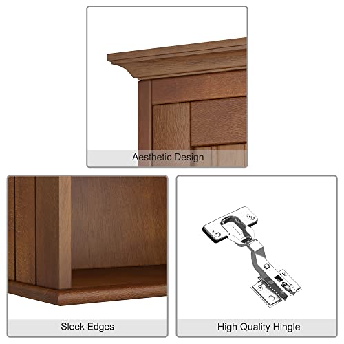 Treocho Wood Wall Cabinet, Bathroom Medicine Cabinet Storage with Doors and Adjustable Shelf, Rustic Cabinet Wall Mounted for Bathroom, Livingroom, Kitchen, Cupboard, Reddish Brown - color: Reddish Brown