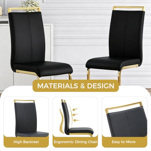 Baysitone Modern Dining Chairs Set of 2, Side Dining Room Chairs with Golden Legs, Kitchen Chairs with Faux Leather Padded Seat High Back for Dining, Kitchen, Living Room, Black - color: Black With Gold Leg, size: Set of 2