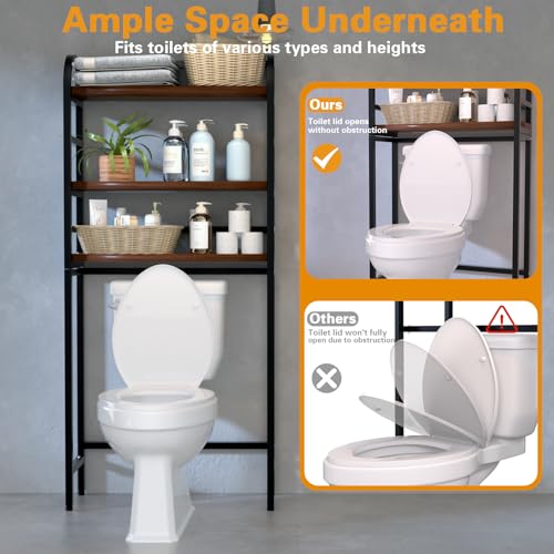 3-Tier Over The Toilet Storage Rack, Freestanding Bathroom Organizer Metal Frame Toilet for Small Spaces, Bathroom, Balcony, Laundry (Black) - color: Black