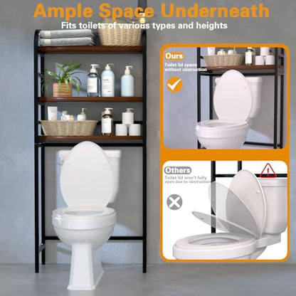 3-Tier Over The Toilet Storage Rack, Freestanding Bathroom Organizer Metal Frame Toilet for Small Spaces, Bathroom, Balcony, Laundry (Black) - color: Black