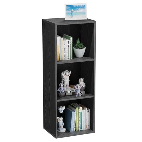 3 Tier Bookshelf, Narrow Bookcase for Small Spaces, Wooden Book Case Bookshelves Storage Organizer for Bedroom Living Room Home Office (Black, 3 Cube) - color: Black, size: 3-Cube