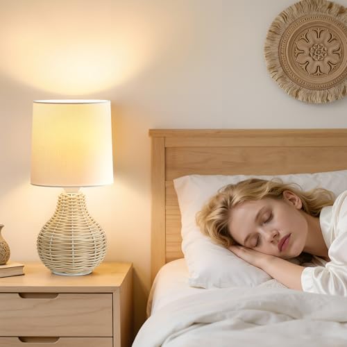 EJIAXIN Rattan Table Lamp Boho Lamps Set of 2-12.5" Mini Farmhouse Wicker Light Rustic End Table Decorative Small Lamps for Small Spaces Bedroom Nightstand Living Room Reading Desk Side Table Lamp - style: Country
