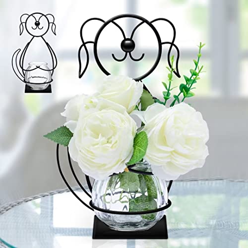 Desktop Glass Planter Vase Holder, Metal Dog Plant Terrarium Stand for Plants Creative Decorations for Home Patio Lawn Garden … - color: Dog