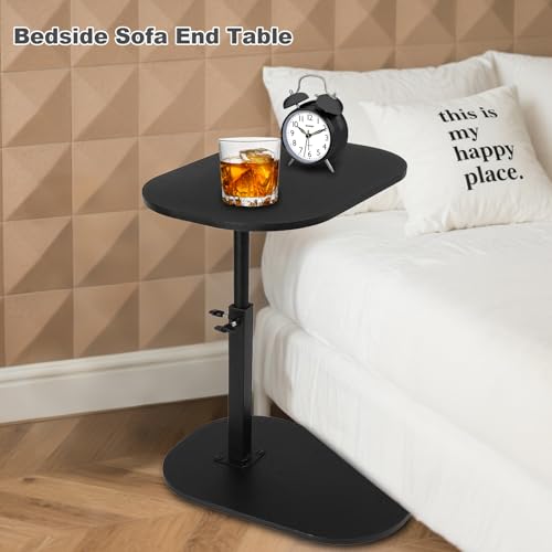 Side Table TV Tray for Couch,Height Adjustable 360° Swivel C Shaped End Table for Small Spaces,Bedside Bathroom Living Room (Black) - color: Black