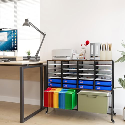 EasyPAG Rolling File Cart with 24 Slot Mail Organizer, Under Desk Storage with Hanging File Rack for Letter/Legal Folders, Mobile Filing Cabinet Printer Stand for Office Home Classroom, Black - size: 24 Slots+2 Hanging Rack