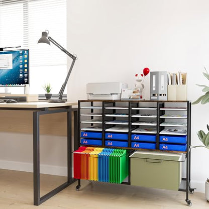 EasyPAG Rolling File Cart with 24 Slot Mail Organizer, Under Desk Storage with Hanging File Rack for Letter/Legal Folders, Mobile Filing Cabinet Printer Stand for Office Home Classroom, Black - size: 24 Slots+2 Hanging Rack