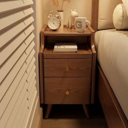 AQIMUELE Wood Nightstand, Walnut Nightstand with 2 Drawers, Bedside Table for Bedroom - color: 1 Pc(walnut), size: 15.74''D*15.74''W*19.68''H