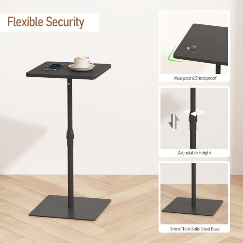 TUTOTAK Tall Side Table, Wide Top End Table, Adjustable Height Drink Table | Pedestal Table for Small Spaces, Accent Nightstand, livingroom, Bedroom, Black TB01BK097 - color: Black, size: 1 Pack, style: Square
