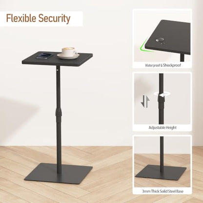 TUTOTAK Tall Side Table, Wide Top End Table, Adjustable Height Drink Table | Pedestal Table for Small Spaces, Accent Nightstand, livingroom, Bedroom, Black TB01BK097 - color: Black, size: 1 Pack, style: Square