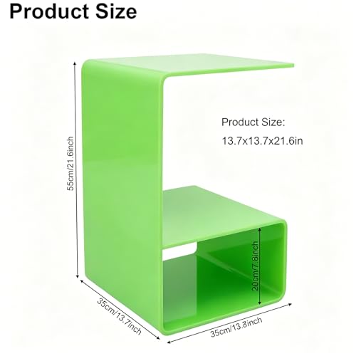 Acrylic End Table, 21.6" H C-Shaped End Table, Side Table for Living Room, Bedside Table for Bedroom, Acrylic Clear C Side Table (Green) - color: Green