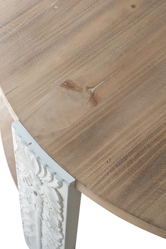 31.5'' Round Wood Coffee Table 2-Tier Circle Craft Rustic Coffee Table for Living Room, Modern Retro Farmhouse Style, Carved Leg & Easy Assembly, Brown & White - color: 31.5in-brown & White