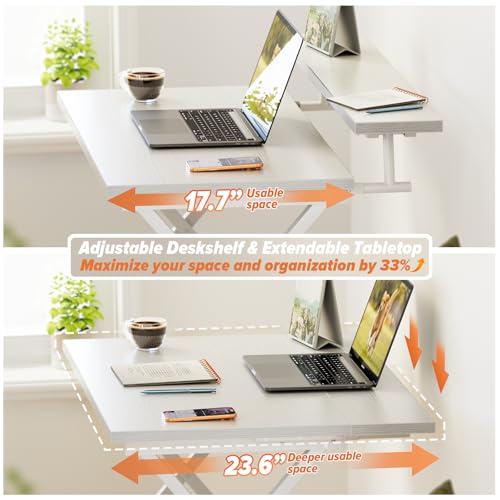 WOHOMO Folding Computer Desk with Adjustable Height, 23.6" x 31.5" x 25.6" Foldable Table with Monitor Stand, Small Office Desk for Bedroom, Space Saving Desk for Home Office, Easy Assemble, White - color: White