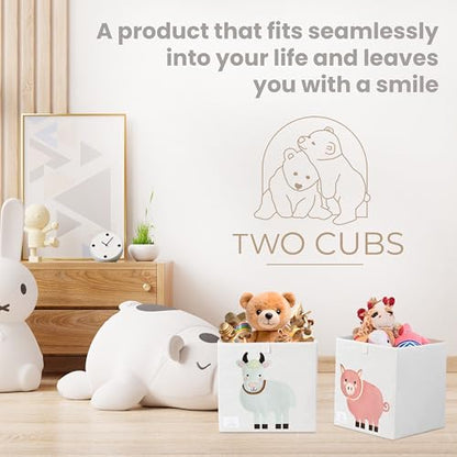 Two Cubs Foldable Kids Toy Storage Box - 13"x13" Cube Organizer Bin with Durable 2.6mm Plastic Plate Boards, Sheep Design in White - Collapsible Nursery & Playroom Storage, Fits IKEA Kallax Shelves - color: Sheep