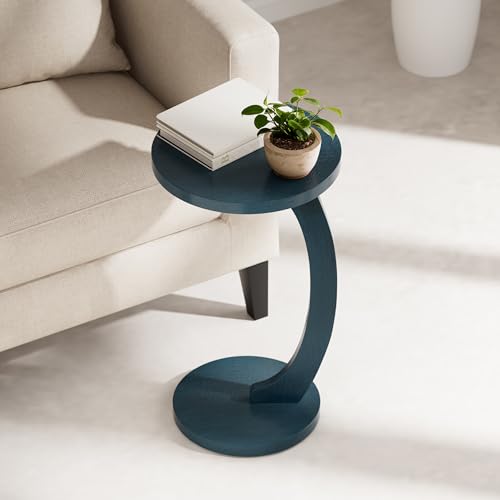 COZAYH C Shaped Round End Table for Couch Small Place, Space Saver Side Table for Sofa, Living Room, Bedside Area, Coffee and Eating Snack Tray, Dark Blue - color: Dark Blue