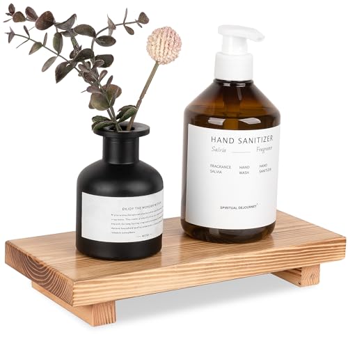 Bathroom Counter Organizer Wood Pedestal Stand Farmhouse Decorative Tray Soap Holder for Kitchen Decor, Large 10" x 4.5" - Brown - color: Brown, size: 10" x 4.5" x 1.6"