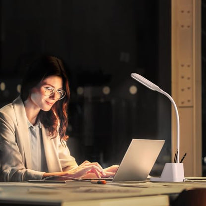 AXX White LED Desk Lamp with USB Charging Port, Flexible Gooseneck Table Light, 650LM, Phone Mount, Pen Holder, Timer Settings, Study Essentials for College Dorm Room Home Office Bedroom - color: White