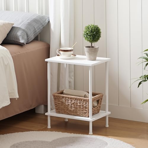 HOOBRO End Tables Set of 2, Small Side Table, Nightstand with 2-Layer Storage Shelves, Sofa Table for Small Spaces, Living Room, Bedroom, Stable Frame, Easy Assembly, White WW09BZP201 - color: White