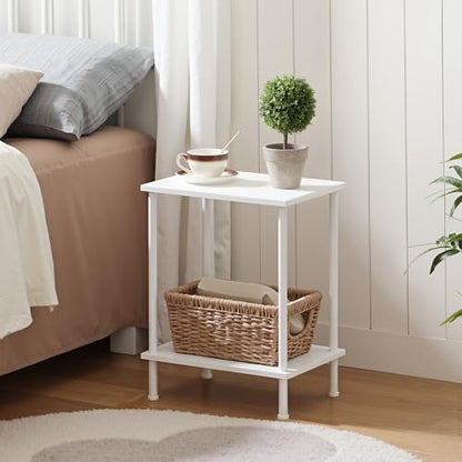 HOOBRO End Tables Set of 2, Small Side Table, Nightstand with 2-Layer Storage Shelves, Sofa Table for Small Spaces, Living Room, Bedroom, Stable Frame, Easy Assembly, White WW09BZP201 - color: White