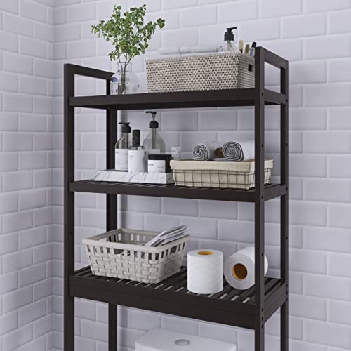 SMIBUY Bathroom Storage Shelf, Bamboo Over-The-Toilet Organizer Rack, Freestanding Toilet Space Saver with 3-Tier Adjustable Shelves (Dark Brown) - color: Dark Brown