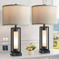 Set of 2 Modern Table Lamps for Living Room with USB C+A Ports | Rustic Nightstand Lamp with White Night Light, Retro Desk Lamp for Bedroom End Table Entryway, 4 Bulb Included (Black) - color: Black