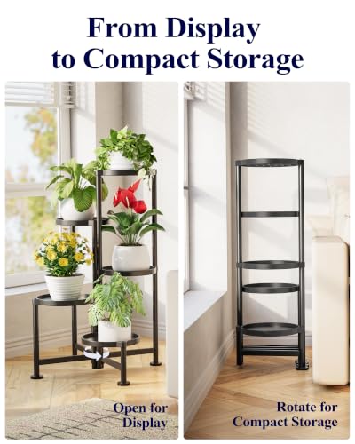 Kitsure Plant Stand Indoor & Outdoor - 5-Tier Plant Shelf with Deep Trays | Deep Trays & Leveling Feet, Easy Assembly, Space-Saving Tiered Plant Stand, for Bedroom, Living Room, Porch