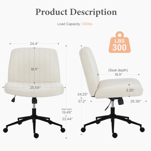 OLIXIS Criss Cross Office Chair, Vanity Chair, Home Office Desk | Wide Seat, Height Adjustable, Comfy Fabric, Armless No Wheels, Bedroom, Study Room, Beige - color: Beige