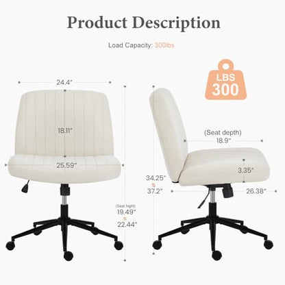OLIXIS Criss Cross Office Chair, Vanity Chair, Home Office Desk | Wide Seat, Height Adjustable, Comfy Fabric, Armless No Wheels, Bedroom, Study Room, Beige - color: Beige