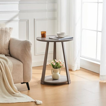Uniclinens Wood Round End Table - Small Round Side Table with Lower Shelf for Living Room Sofa Couch, Bedroom Wooden Nightstand, Gray - color: Grey, style: Style 7