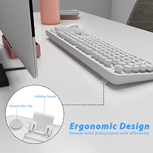 Wireless Keyboard Mouse Combo, 104 Keys Cute White Keyboard with Number Pad & Mouse for Windows, Computer, PC, Notebook, Laptop (White) - color: 2 White