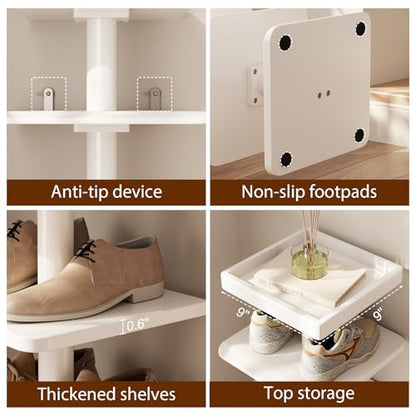 6-Tier Vertical Shoe Rack, Narrow Shoe Tower for Small Space - color: White, size: 11.4"D×10.8”W×43.3"H
