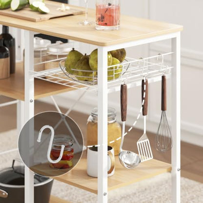soges 3-Tier Kitchen Baker's Rack, Compact Microwave Stand, White Oak | Space-saving for Apartments, Kitchen, Pantry, Living Room, Sliding Storage Basket, 5 Hooks, Sturdy X-Frame, Easy Assembly - color: White Oak