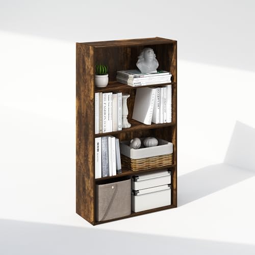 Furinno Simple Book Shelf, 4-Tier Bookshelf, Bookcase with Open Shelf, 9.4 x 23.6 x 41.7, for Living Room, Bedroom, Home Office, Amber Pine - color: Amber Pine, size: 4-Tier, Standard