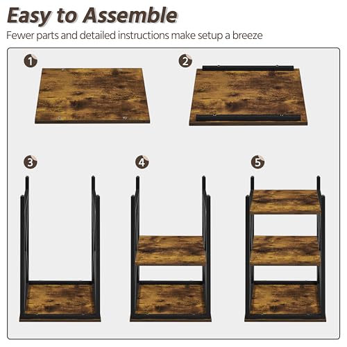 Yaheetech Rustic Brown Industrial End Table, 3-Tier X-Frame for Living Room | Wood-Grain Particle Board on Metal X-Frame, Top Holds 22 lb, 2 Open Storage Shelves for Baskets, 16-Inch Sofa-Side Fit - color: Rustic Brown
