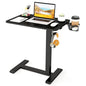 Tangkula Mobile Standing Desk, Pneumatic Height Adjustable Rolling Desk with Cup Holder & Headphone Hook, Overbed Table with Hidden Wheels, Laptop Computer Cart for Couch, Home, Office (Black) - color: Black