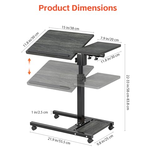 Furist Overbed Table with Wheels Adjustable Height, Mobile Standing Stand Up Rolling Laptop PC Desks with Tilting Top Height Tray Side Computer Workstation for Bedroom on Hospital Home Use, Black - color: Black