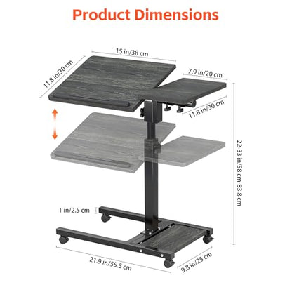 Furist Overbed Table with Wheels Adjustable Height, Mobile Standing Stand Up Rolling Laptop PC Desks with Tilting Top Height Tray Side Computer Workstation for Bedroom on Hospital Home Use, Black - color: Black