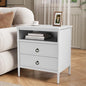 Nightstand, Mid Century Modern Night Stand with 2 Drawers and Open Shelf, Beside Table with Distressed Ring Handle for Bedroom,End Table (1, White) - color: White