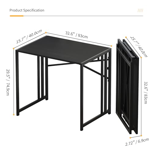 Lutown Teen Folding Computer Desk - 32 inch, Writing & Gaming, Small Space Office Desk, Black, No Assembly Required - color: Black, size: 32 Inch