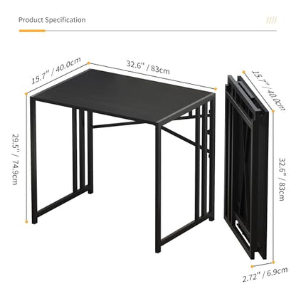 Lutown Teen Folding Computer Desk - 32 inch, Writing & Gaming, Small Space Office Desk, Black, No Assembly Required - color: Black, size: 32 Inch