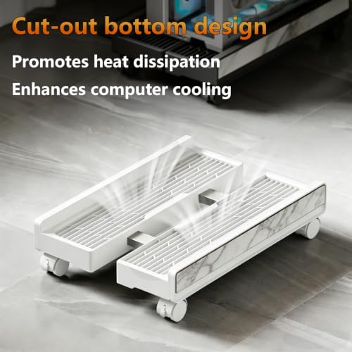 Heavy-Duty Adjustable Mobile CPU Stand with Locking Wheels,PC Tower Floor Cart,Ventilated Rolling Computer Holder Fits Most Gaming&Office Towers, Under Desk PC Riser with Caster Wheels (Marble Pattern) - color: Marble Pattern