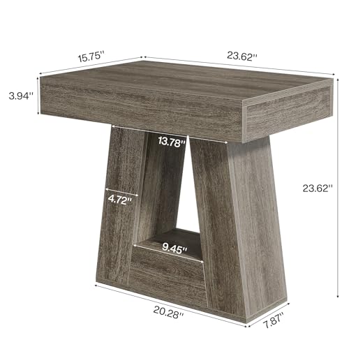 Tribesigns 24" Modern Side Table, 2-Tier Narrow Wooden End Table with Trapezoid Base, Farmhouse Small Nightstand for Living Room, Bedroom (1, Gray) - color: Grey