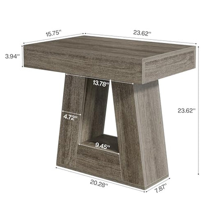 Tribesigns 24" Modern Side Table, 2-Tier Narrow Wooden End Table with Trapezoid Base, Farmhouse Small Nightstand for Living Room, Bedroom (1, Gray) - color: Grey