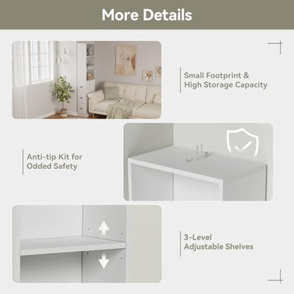 ARTETHYS Tall Narrow Free Standing Bathroom Storage Cabinet Set of 2, White | 3-Level Adjustable Shelves, Home - Space Saver for Living Room Kitchen, 3 Drawers - color: White Set of 2